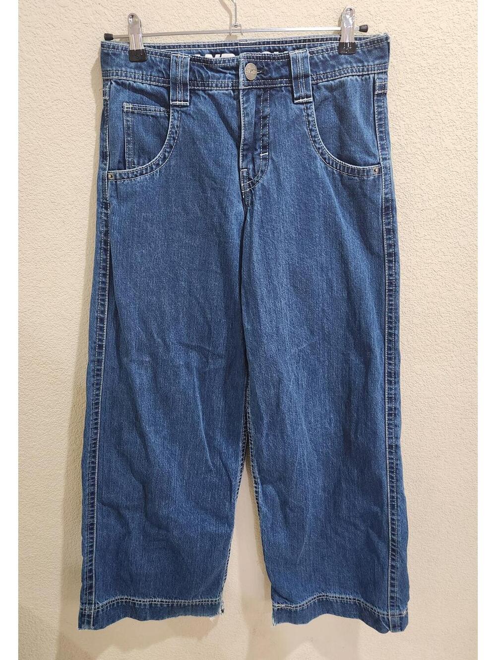 Vntg ALab Men's Blue Baggy Wide Leg Mega Rave Distressed Denim Jeans SZ 26" Y2K
